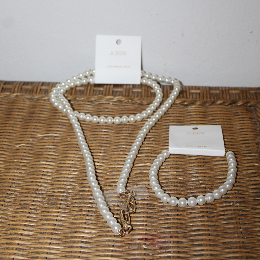 J. Crew Faux-pearl Long Phone Strap & Bag Charm.  Set of 2
